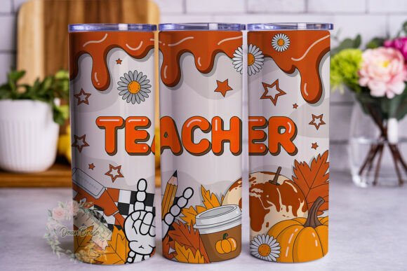 Autumn Teacher Pumpkin Tumbler Wrap: A Vibrant Graphic for Seasonal Branding