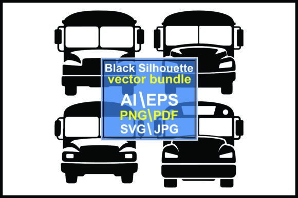 Black Silhouettes of School Buses Graphics