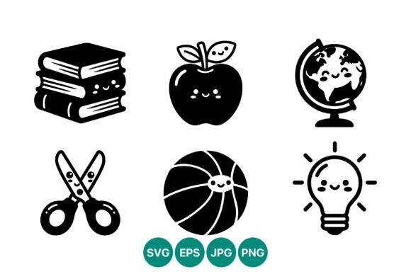 Black White Cute Kawaii School Icons: A Graphics Review for Digital Sellers