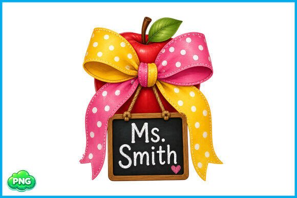Custom Teacher Apple PNG Bow PNG Design