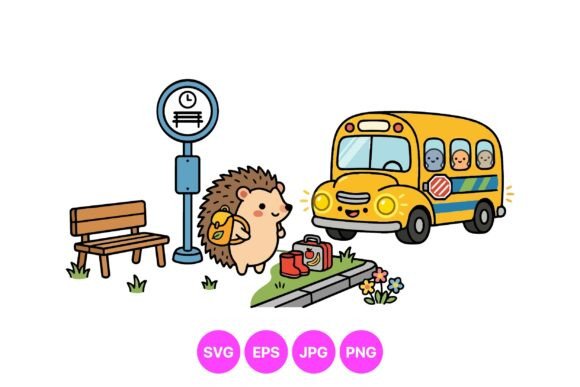 Cute Hedgehog School Bus Clipart: Graphics for Playful Design