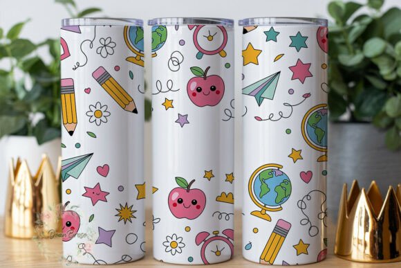 Cute School Elements Tumbler Wrap Graphic Design