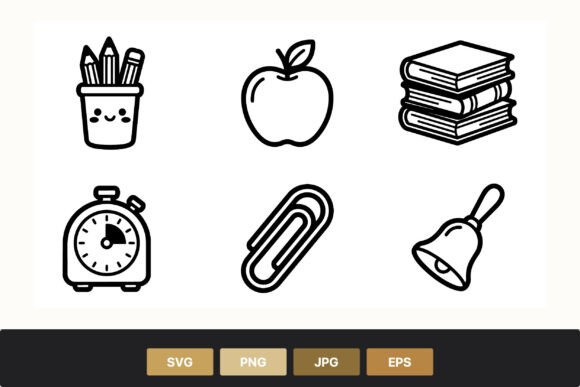 Cute School Supplies Icons Graphics