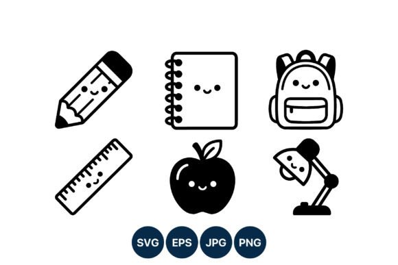 Cute Smiling School Supplies Vector Graphics