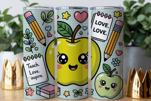 Cute Teacher Apples 20oz Tumbler Wrap Graphics