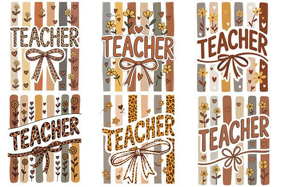 Floral Teacher PNG Bundle: Graphics for T-Shirt Designs