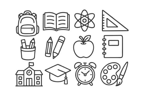 Hand-drawn School Icons for Digital Design