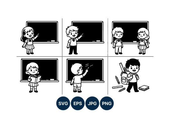 Kids with School Supplies Vector Art: Graphics for Educational Content
