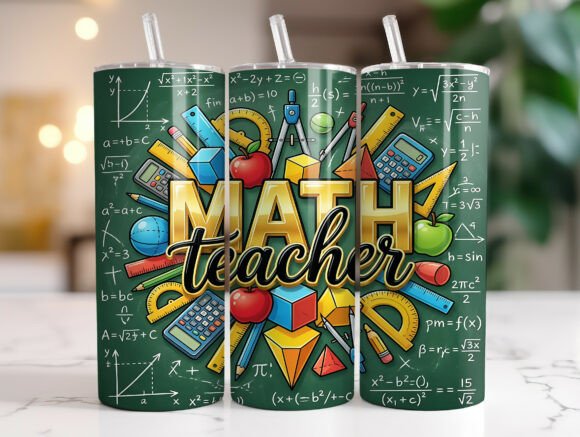 Math Teacher Skinny Tumbler Wrap PNG