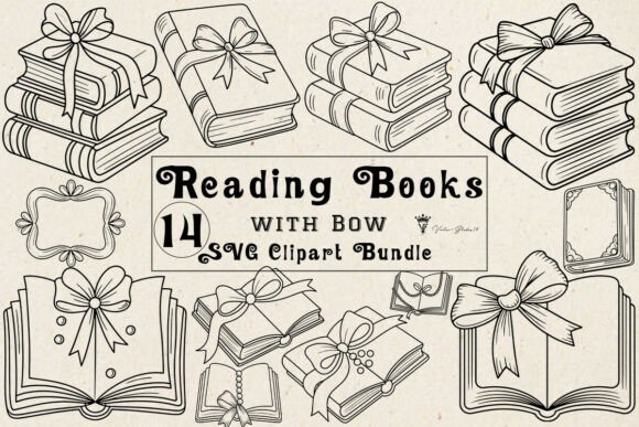 Reading Books with Bow SVG Bundle: Graphics and Illustrations for Branding