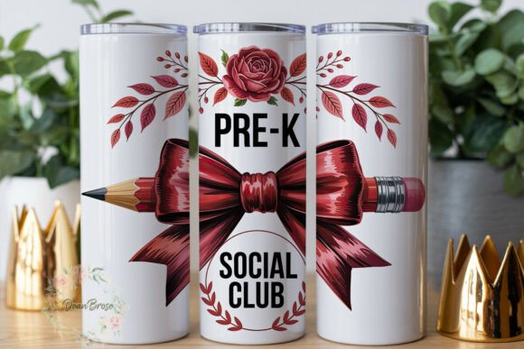Red Bow Teacher PRE-K Tumbler Wrap PNG