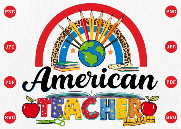 Retro American Teacher 4th of July PNG Graphics