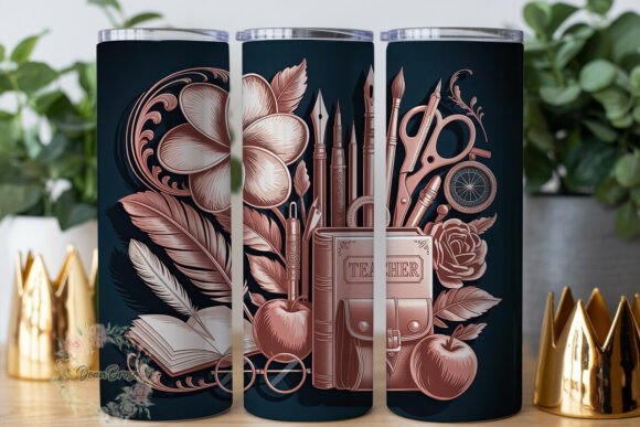 Rose Gold Teacher Collage Tumbler Wraps for Modern Branding