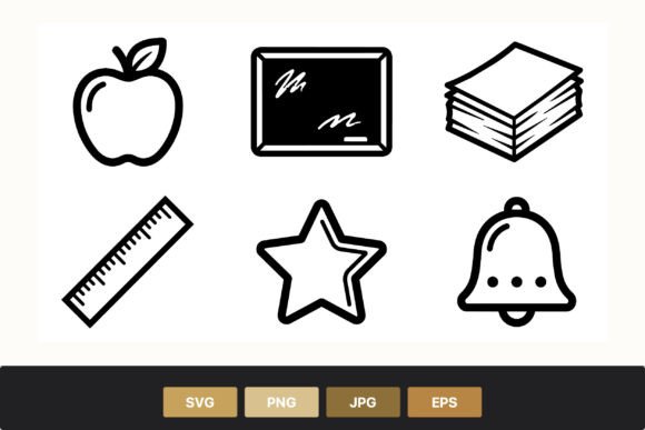 School Black Line Icons: Graphics for Local Branding