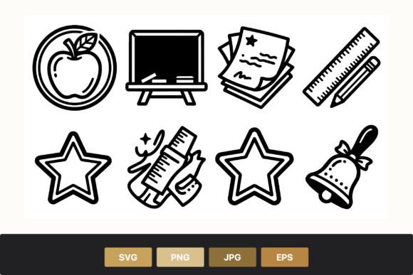 School Icons Black White Flat Design