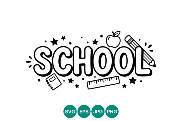 School Lettering Apple Pencil Icon Graphics