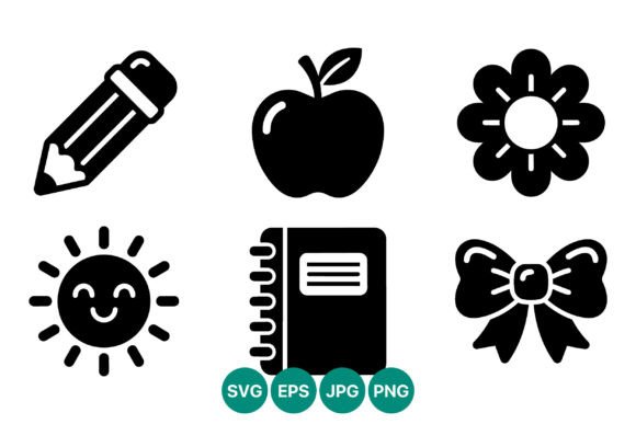 School Supplies Black and White Icons