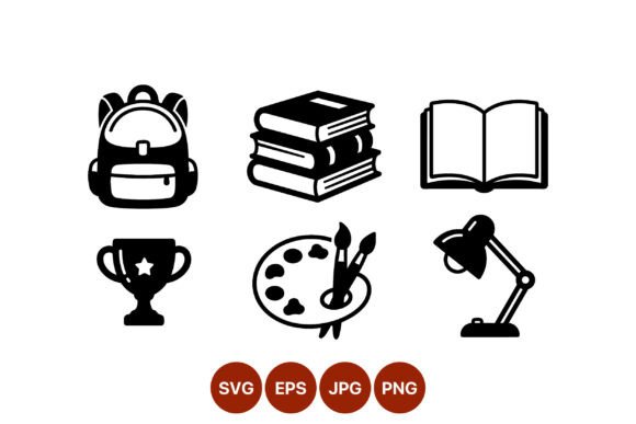 School Supplies Black Icons Set: Graphics for Crafting