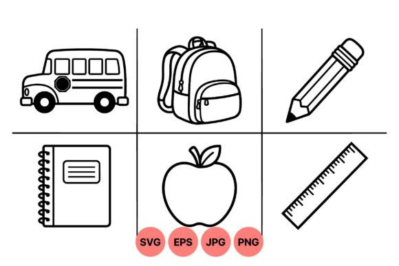 School Supplies Line Art Graphics