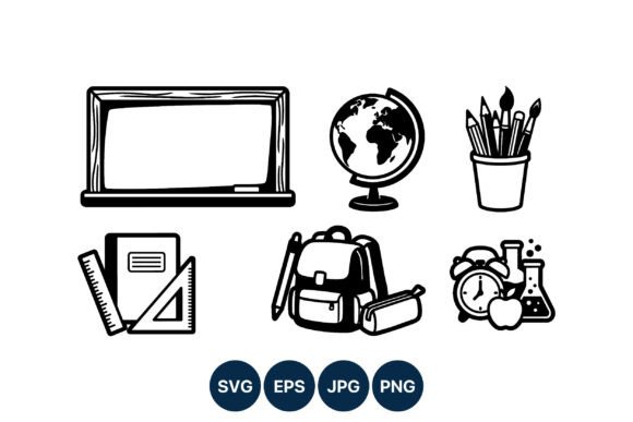 School Supply Icons Black White Vector
