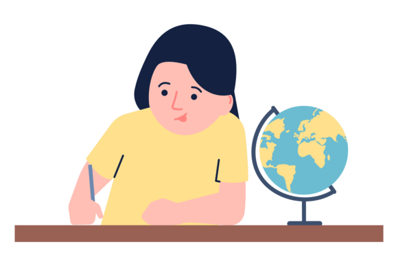 Studying Girl Illustration: A Versatile Graphic for Local Business Branding