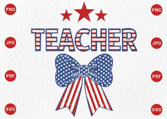 Teacher 4th of July Coquette Bow PNG