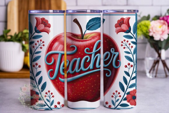 Teacher Apple Floral 20oz Tumbler Wrap Graphics