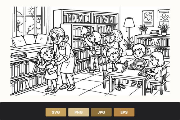 Teacher Helping Child with Books: Graphics for Educational Content